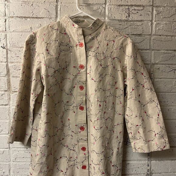 Vintage 90s y2k Floral Embroidered Dress w/ Flower Buttons  M - Picture 1 of 8